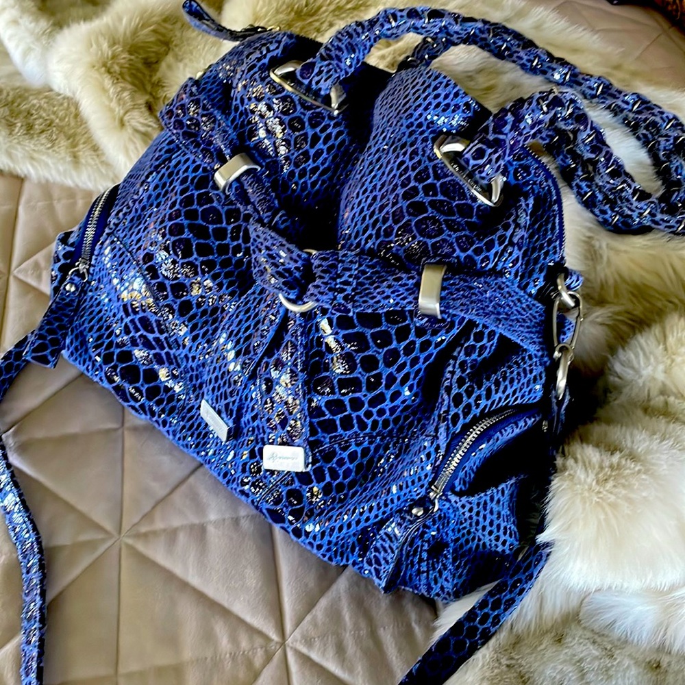 B. Makowsky Large Blue faux snake leather Shoulder Bag
